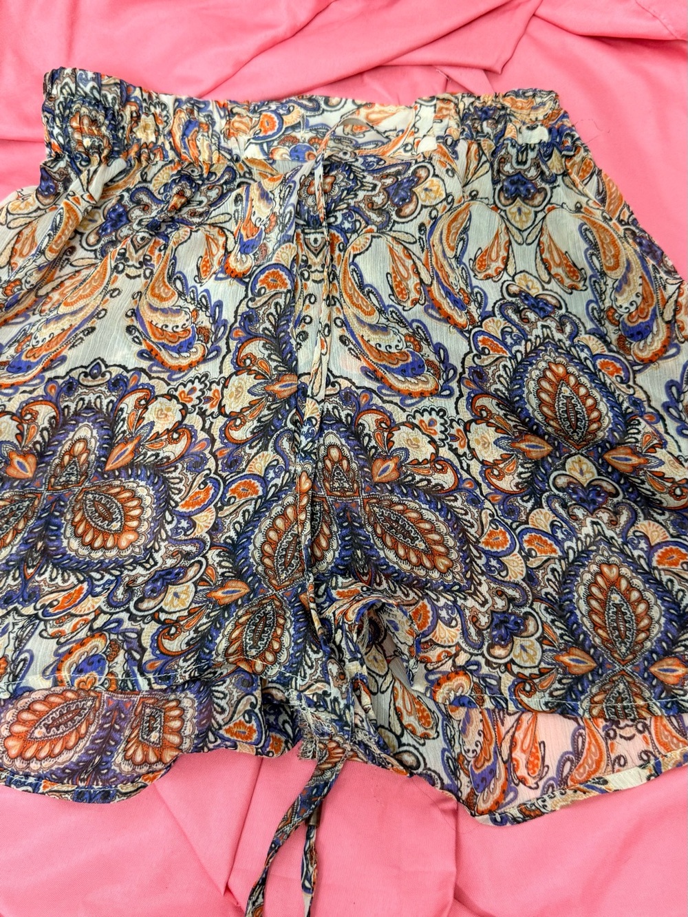 H&M Cream Paisley Shorts with Navy & Coral Accents